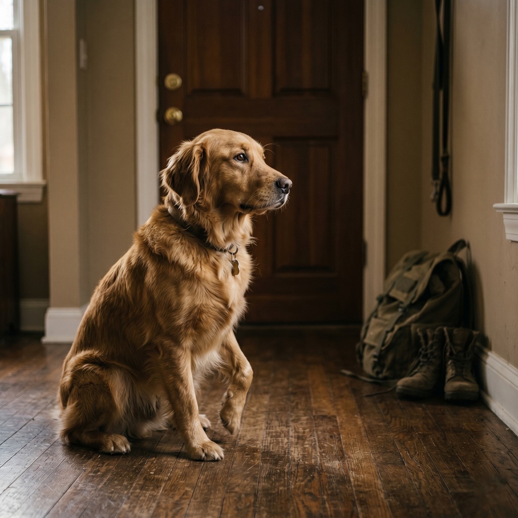 Dog waiting anxiously at the door — separation anxiety
